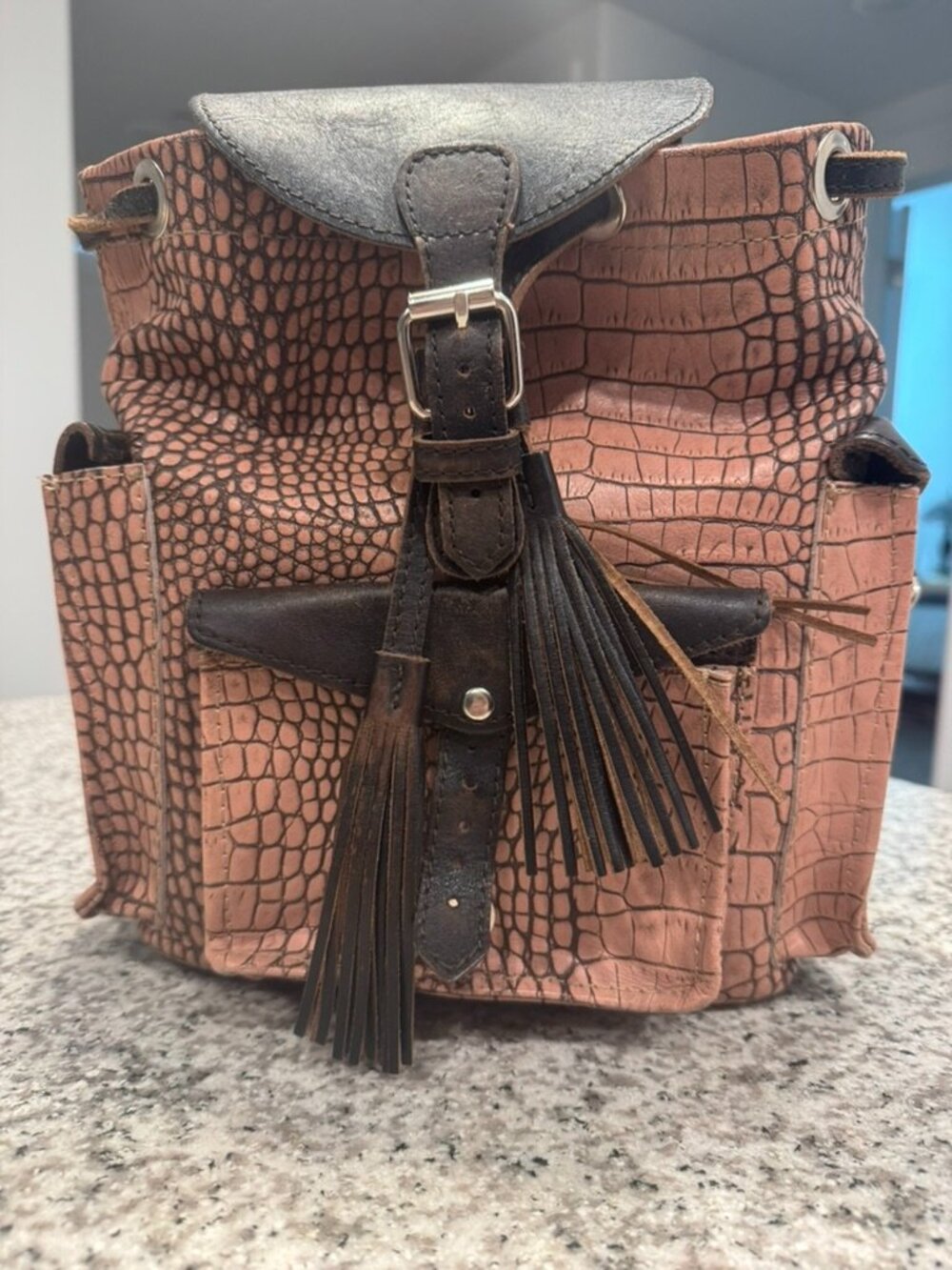 FREEBIRD Brett Backpack/bag/purse-Pink Blush Croco